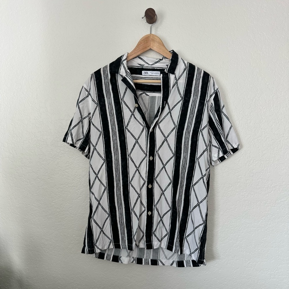 ZARA Stripe tribal Design short sleeve button up
